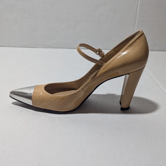 Stuart Weitzman Nude Heels Silver Toe Sz 10 Block heel - Picture 8 of 13